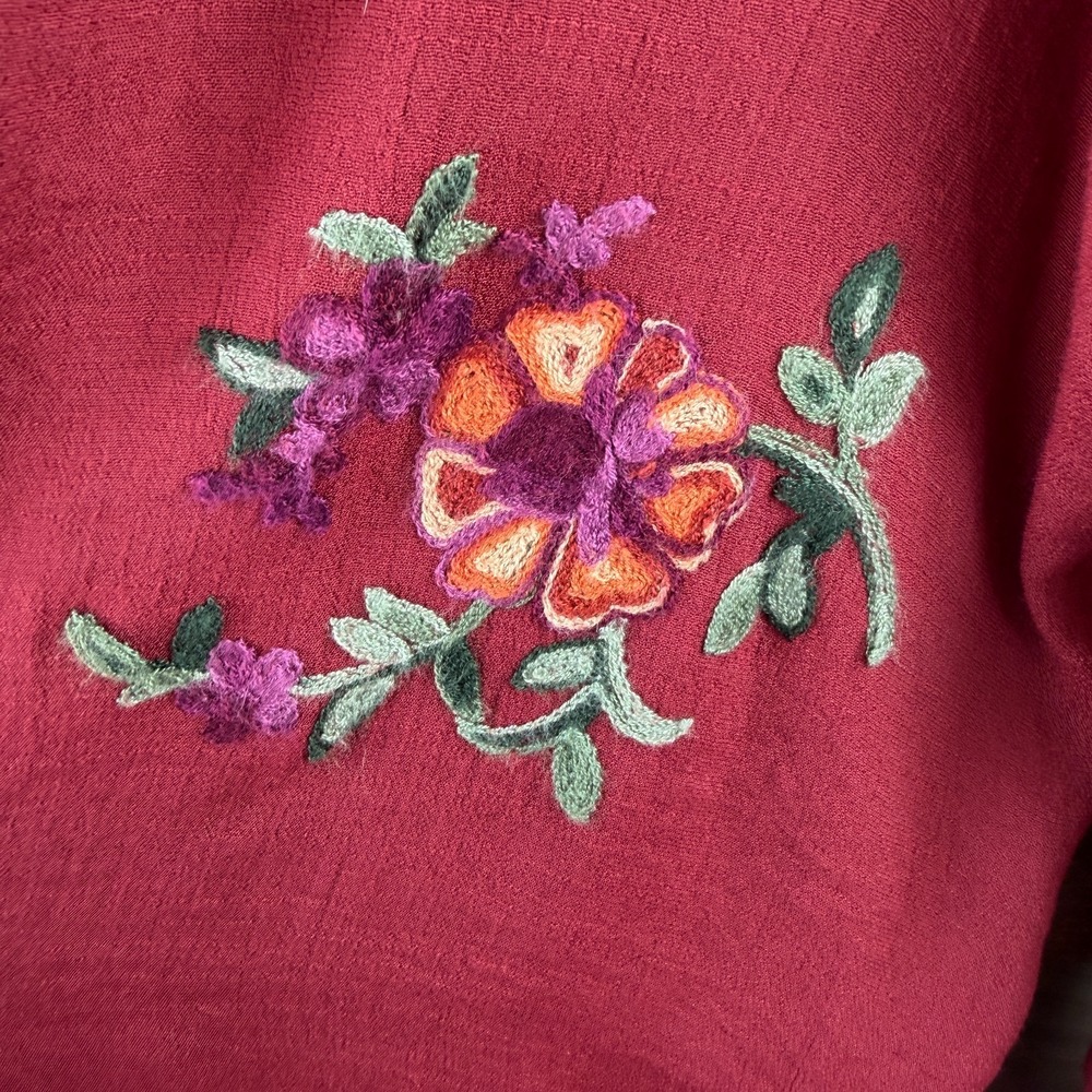 Fig & Flower‎ Womens Shirt Roll Tab Sleeve Button Up Embroidered Floral Boho 2X - Picture 7 of 9